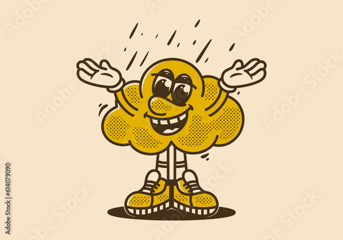 Mascot character design of a cloud stuck under the rain