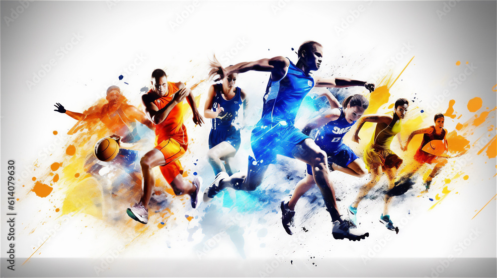 Athletes in various Sports in a Dynamic Illustration . Ideal for Sports Banners, Background. Ai generated - obrazy, fototapety, plakaty 