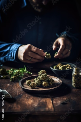 Male hands grinding the cannabis buds