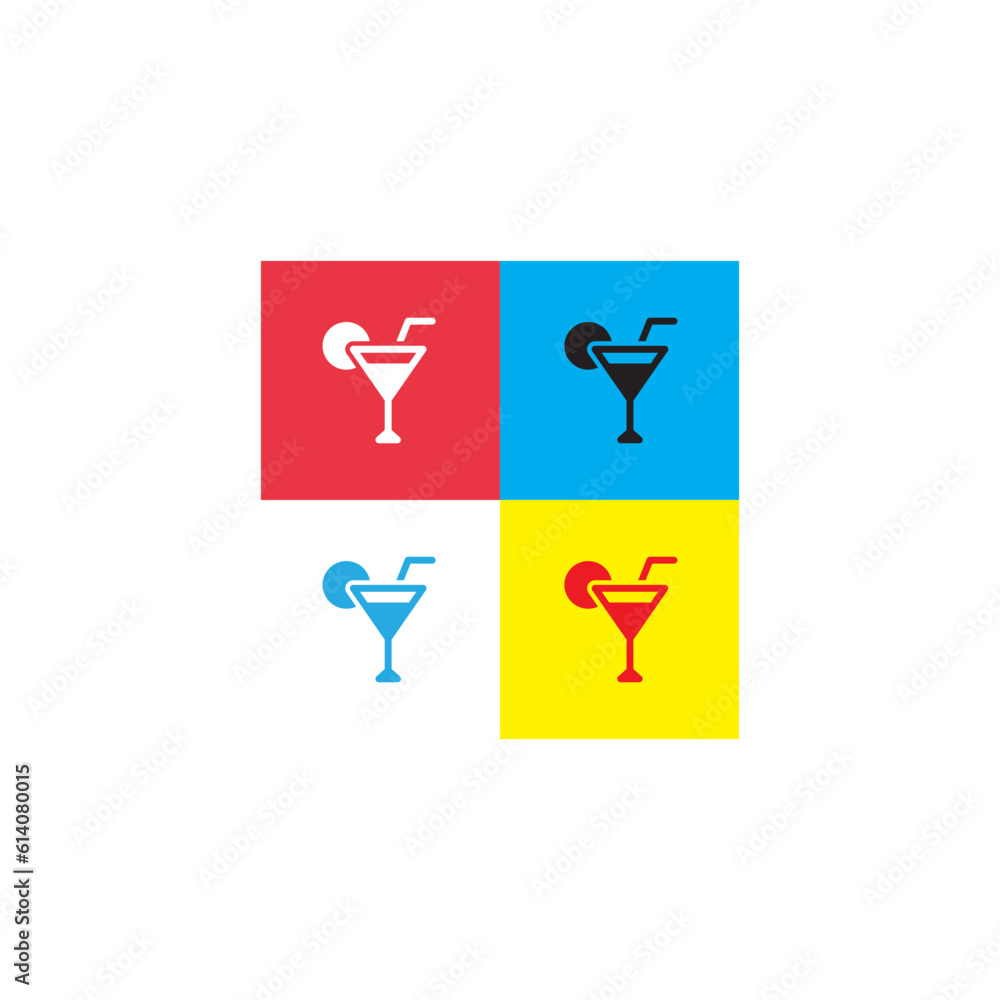 wine glass logo design on color square background. wine glass logo design on color square background.