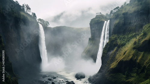 Prepare to be awestruck by the raw power of nature as a colossal waterfall cascades down into a misty abyss. The sound of roaring water  the cool mist on your skin  and the sheer m Generative AI