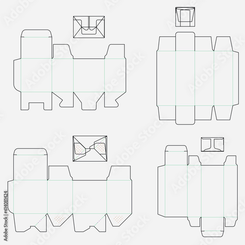 four dieline packing boxes with different locks. suitable for product packaging