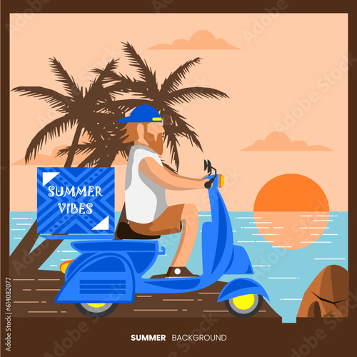 
Man riding scooter in summer
