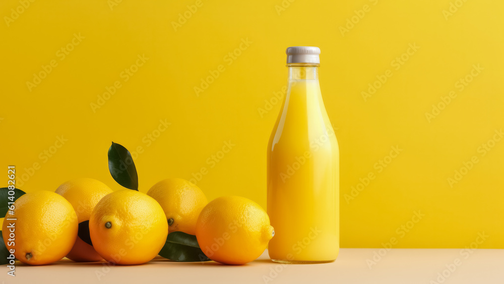 Refreshing Lemon smoothie, isolated on yellow background, generative AI Refreshing Lemon smoothie, isolated on yellow background, generative AI
