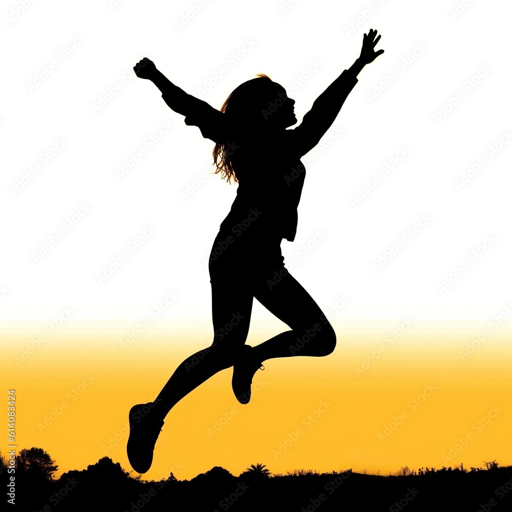 Girl silhouette jumping on a joyful celebration, generative ai Girl silhouette jumping on a joyful celebration, generative ai