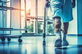 Hospital Physical Therapy , rehabilitation of a patient with a leg injury, a modern medical center , Robotic Exoskeleton Legs , Created with Generative Ai Technology