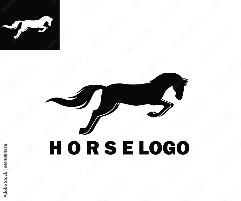 SIMPLE RUNNING HORSE LOGO, silhouette of great white and red horse
