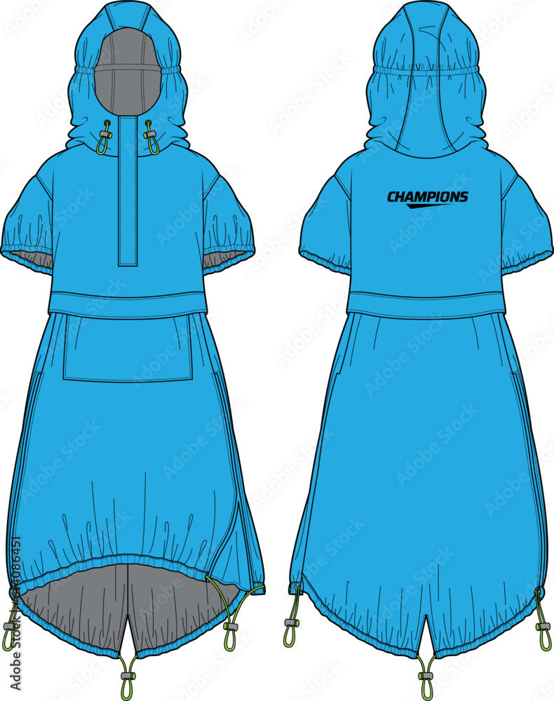 Women bike cagoule Anorak Hoodie jacket design flat sketch illustration