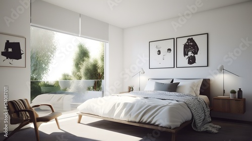The concept of a modern loft bedroom. Generative AI © Alex Bur