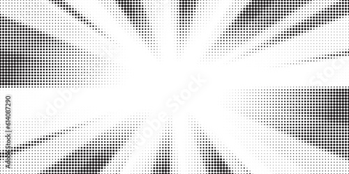 Halftone comics background. Abstract lines backdrop. Design frames for title book. Texture explosive polka. Beam action. Pattern motion flash. Rectangle fast boom zoom. Vector illustration.	