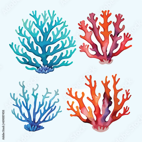 Watercolor decoration sea corals vector illustration on a white background wedding invitation art style