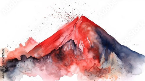 a beautiful picture of a volcano painted with watercolors
