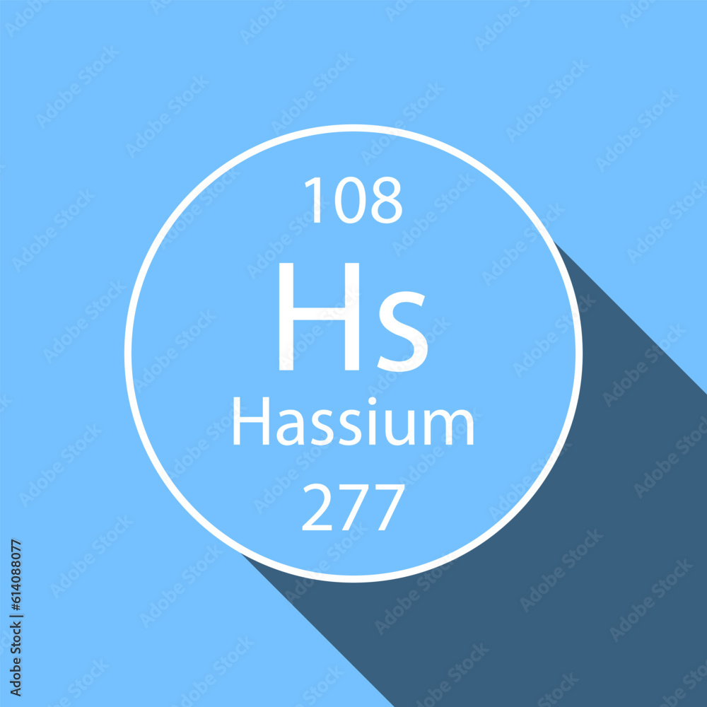 Hassium symbol with long shadow design. Chemical element of the periodic table. Vector illustration. Hassium symbol with long shadow design. Chemical element of the periodic table. Vector illustration.