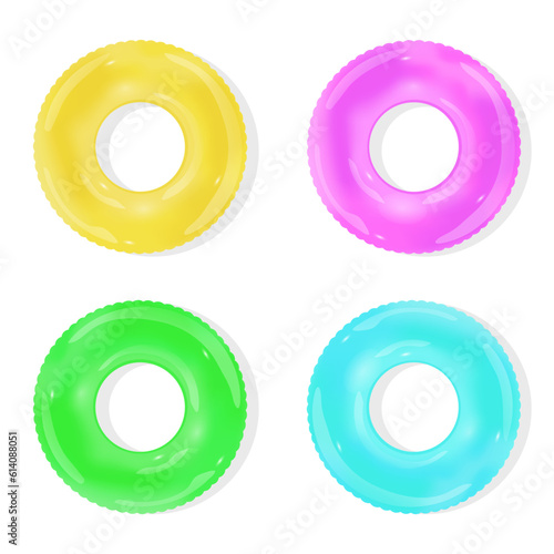 Inflatable colorful swim ring set. Vector design.