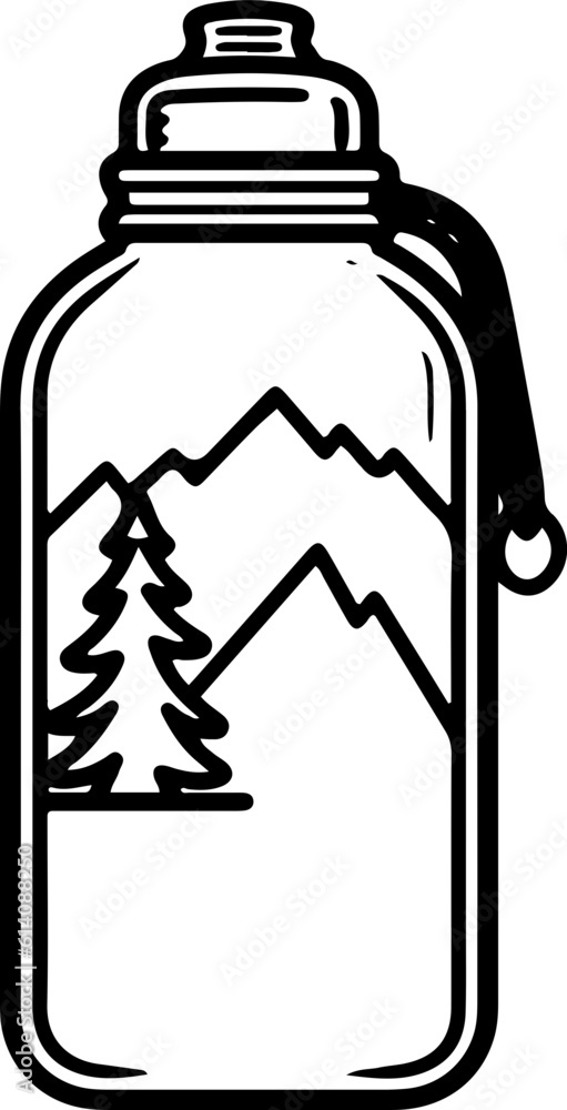 Water Bottle for Hiking outline vector illustration, Hiking elements

