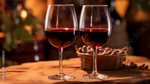 Photo of Glasses of Red Wine in a Rustic environment.