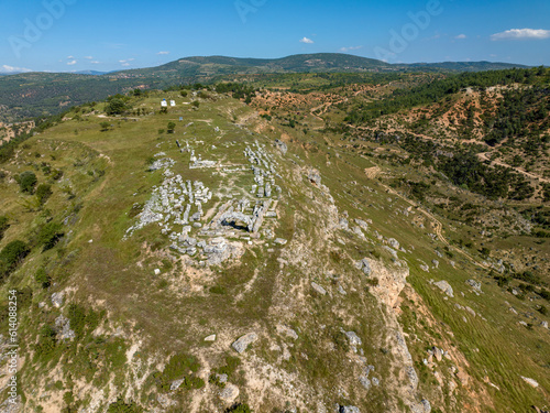 Apollon Lermenos Temple.Lairbenos Temple. Bahadınlar Village-Çal Town Denizli Turkey. The Temple was built in a rectangular plan on a hill which overlooks the Menderes River. photo