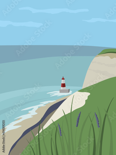 Vector landscape with sea and a lighthouse