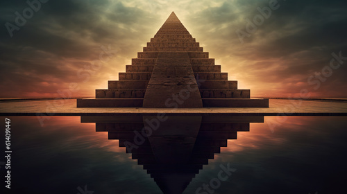 A very tall pyramid with a sky in the background. Generative AI.