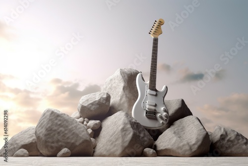 Rock day electric guitar background. Generate Ai photo