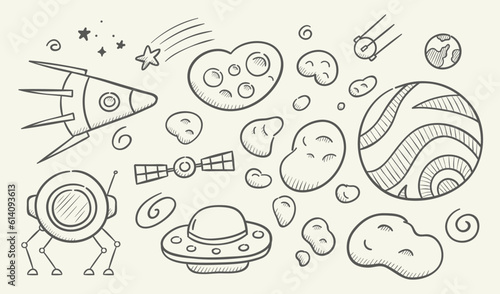 Space set. Hand drawn vector illustration