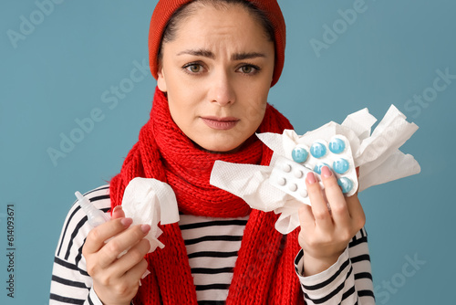 Ill young woman with medica...