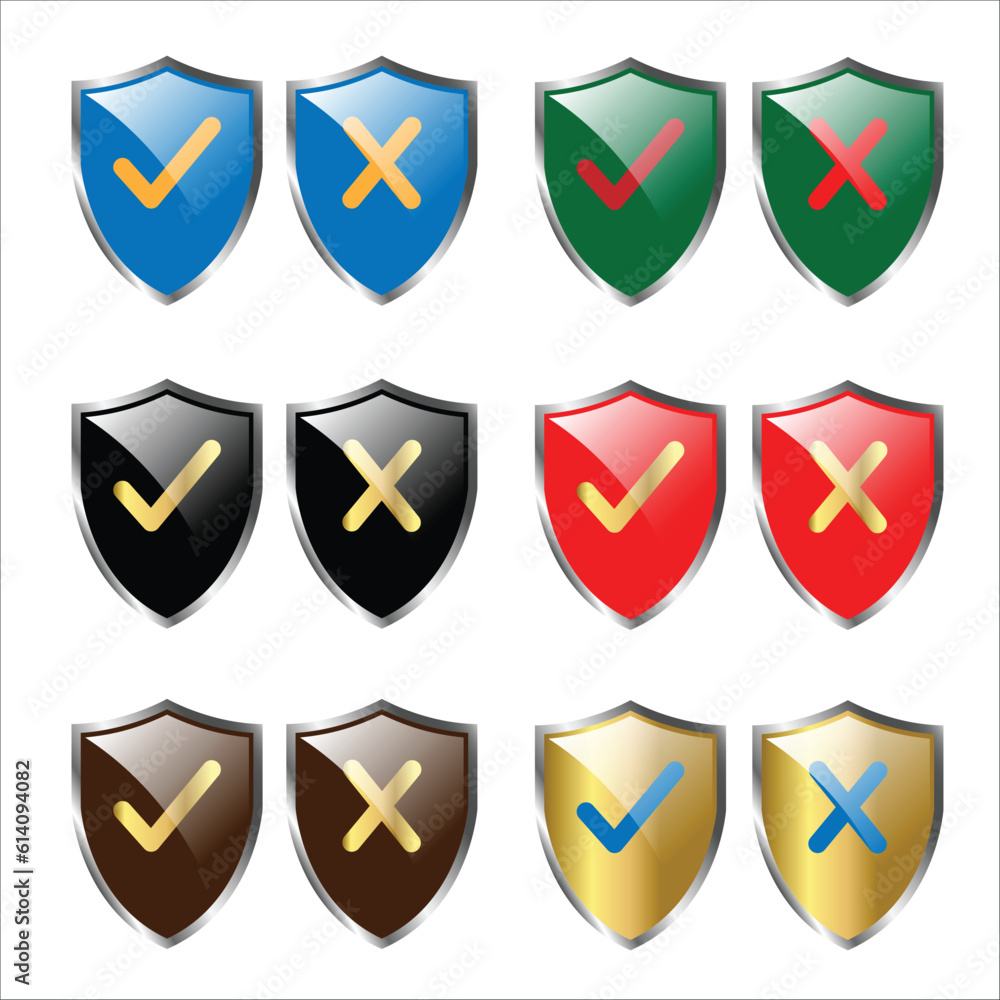 Shields and check marks icons set isolated on white background. Vector illustrator. Shields and check marks icons set isolated on white background. Vector illustrator.