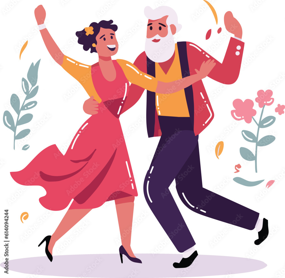 Hand Drawn Happy elderly couple dancing in flat style Hand Drawn Happy elderly couple dancing in flat style