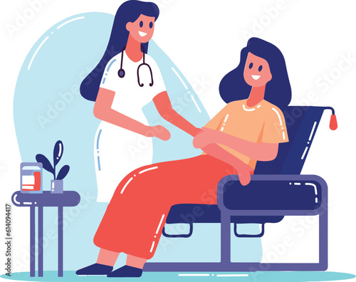 Hand Drawn Nurse with a patient in the hospital in flat style