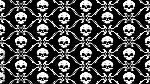 Seamless vector skull pattern vintage filigree repeatable swatch