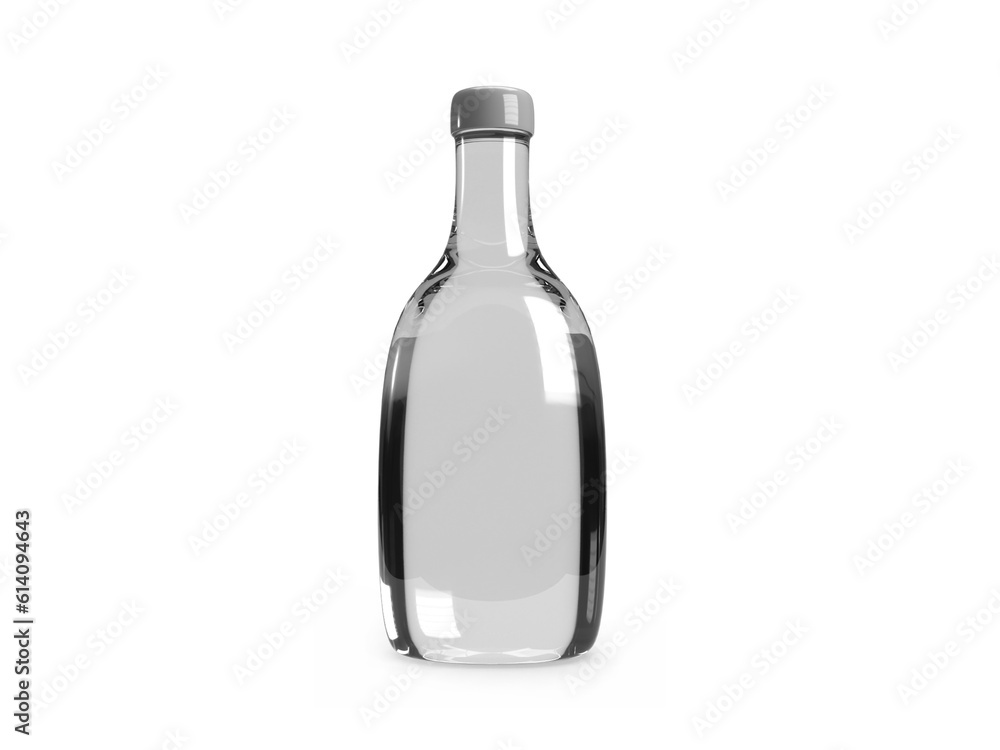 Curved Glass Bottle 3D Illustration Mockup Scene Curved Glass Bottle 3D Illustration Mockup Scene