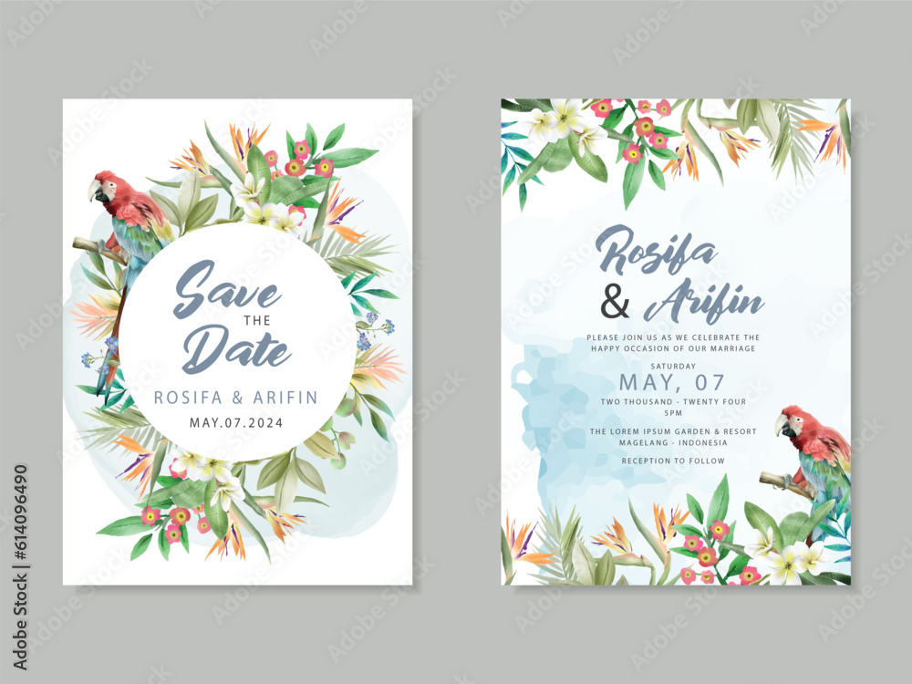 Obraz premium wedding invitation watercolor floral tropical