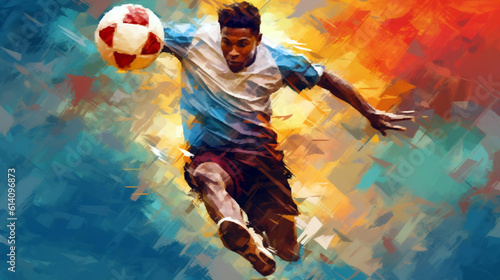 soccer player in action image in abstract impressionism style. Generative Ai. 