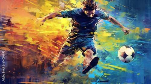 soccer player kicking the ball image in abstract impressionism style. Generative Ai. 