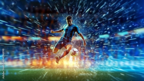 football player in flight with a ball image in the style of abstract impressionism. Generative Ai. 