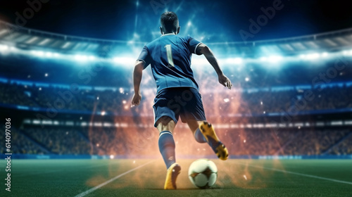 soccer player kicking ball. Generative Ai.  © PETR BABKIN