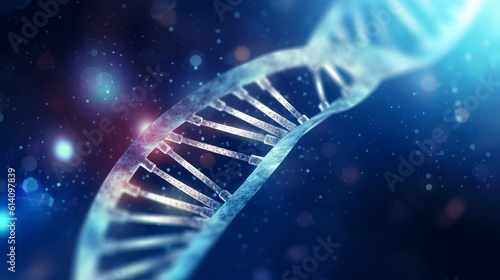 DNA Strand on Blue background, Abstract DNA Technology: Futuristic Science Medical Concept, Generative AI