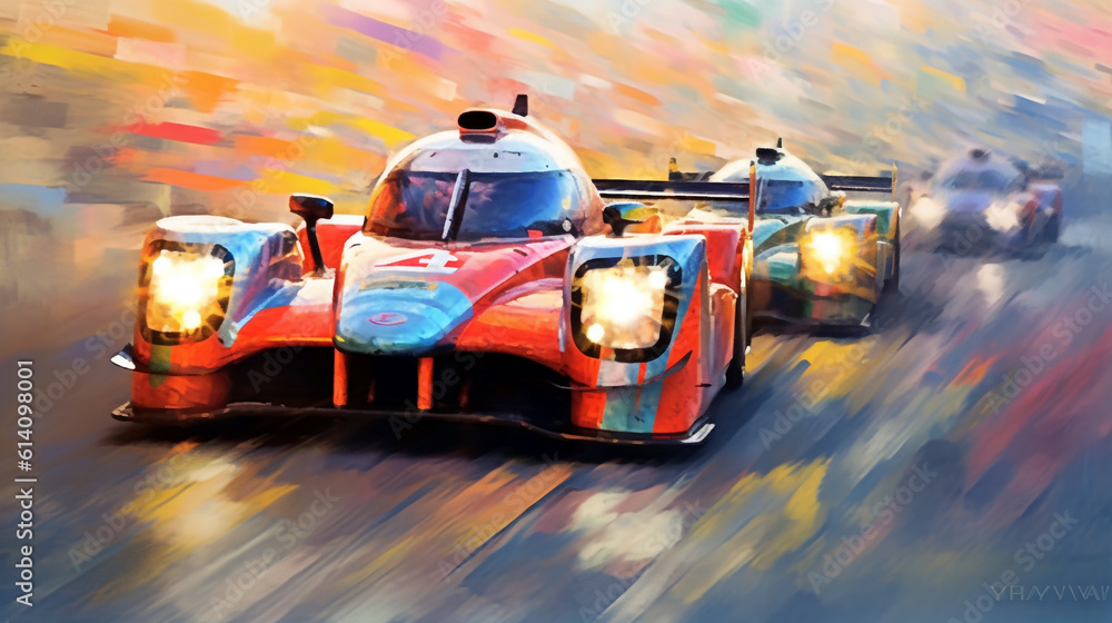 abstract image of three racing cars on the road. Generative Ai. 