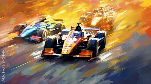 close-up of fast speed racing cars image in the style of abstract impressionism. Generative Ai. 