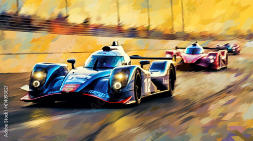 racing cars during the competition image in the style of abstract impressionism. Generative Ai.  © PETR BABKIN