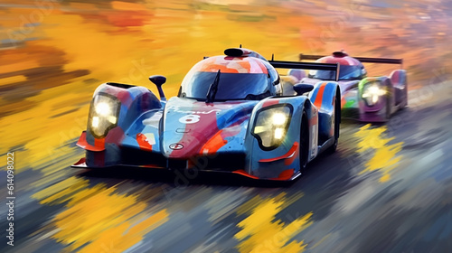 two racing cars on the road image in the style of abstract impressionism. Generative Ai.  © PETR BABKIN