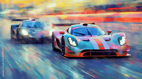 car racing image in abstract impressionism style. Generative Ai. 
