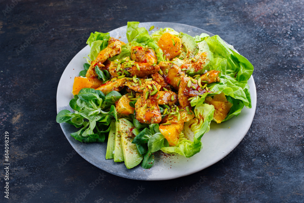 Traditional German iceberg and lambs lettuce served with chicken