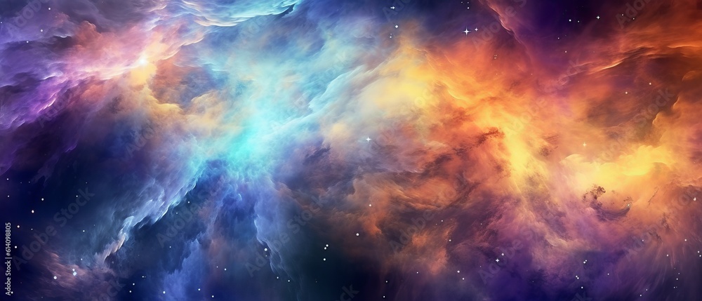 Colorful space galaxy cloud nebula. Starry night cosmos. Universe science astronomy. Supernova background wallpaper, background with space for text, Generative AI