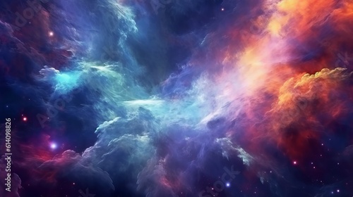 Colorful space galaxy cloud nebula. Starry night cosmos. Universe science astronomy. Supernova background wallpaper, lights of space, Generative AI © Ameer