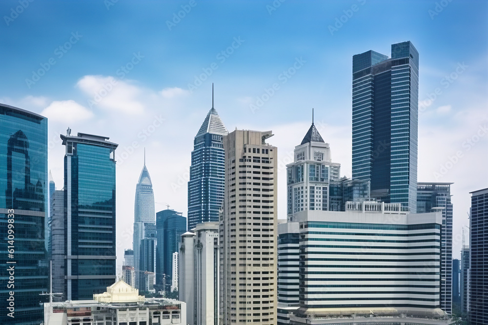 Fototapeta premium Business modern office building over sky, Daytime, Generative AI