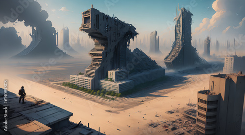 A Desolate City Ravaged by War  Desert Climate  Sweltering Heat. Generative AI.