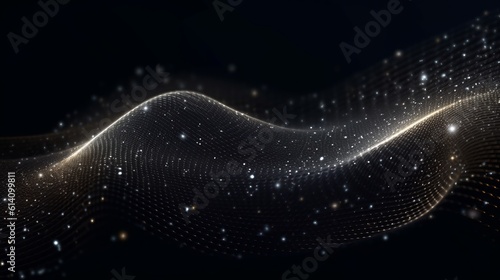 Data technology illustration. Abstract futuristic background. Wave with connecting dots and lines on dark background. Wave of particles