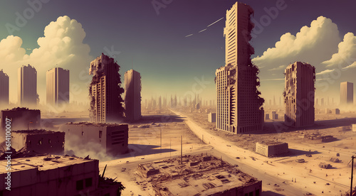 A Desolate City Ravaged by War: Desert Climate, Sweltering Heat. Generative AI.