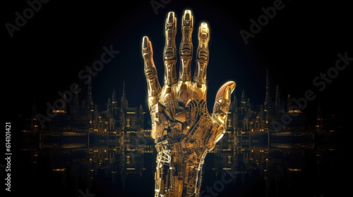 The hand of the robot of the future on a dark background